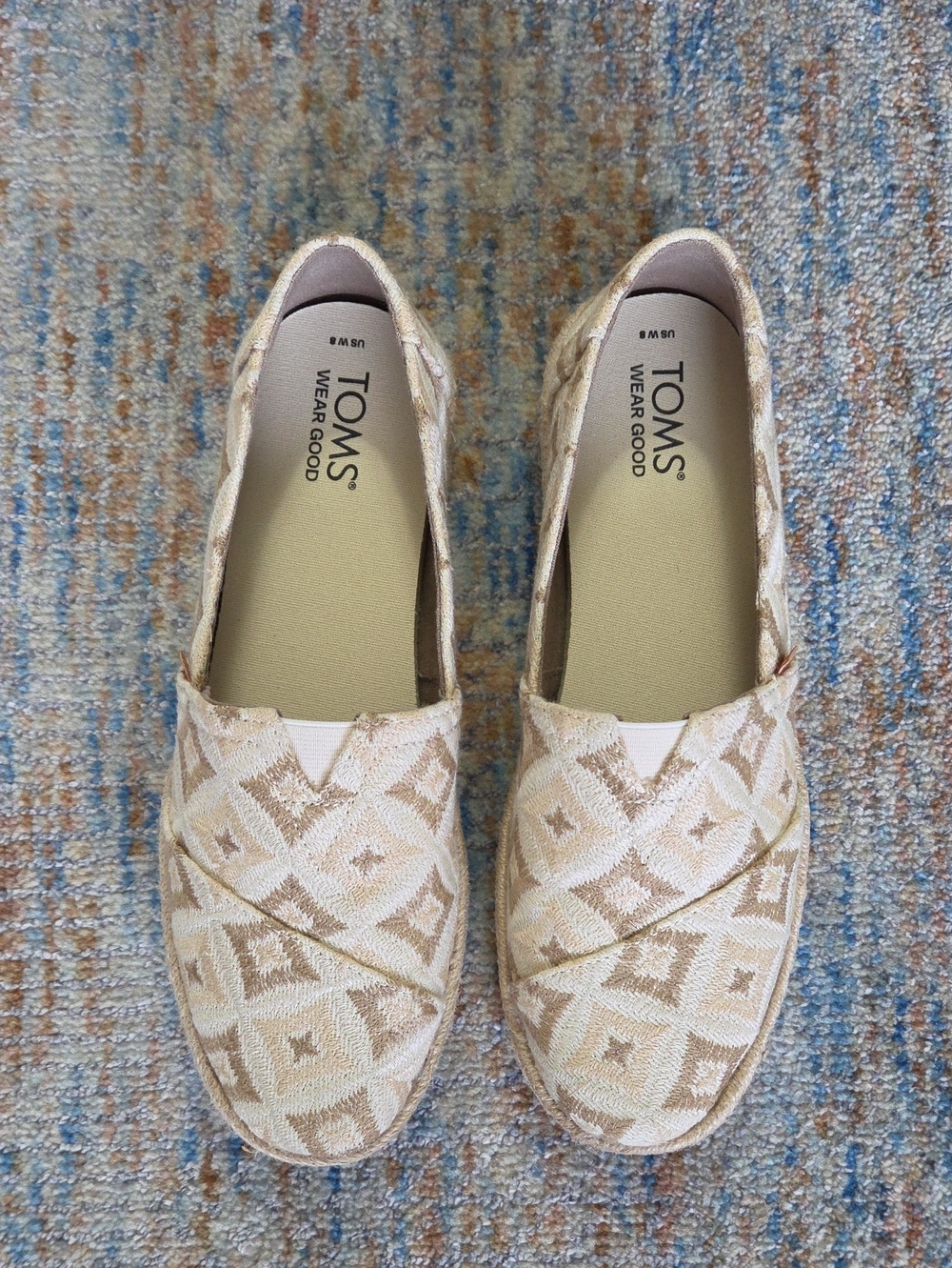 TOMS Beige and Cream Geometric Alpargata Slip-Ons